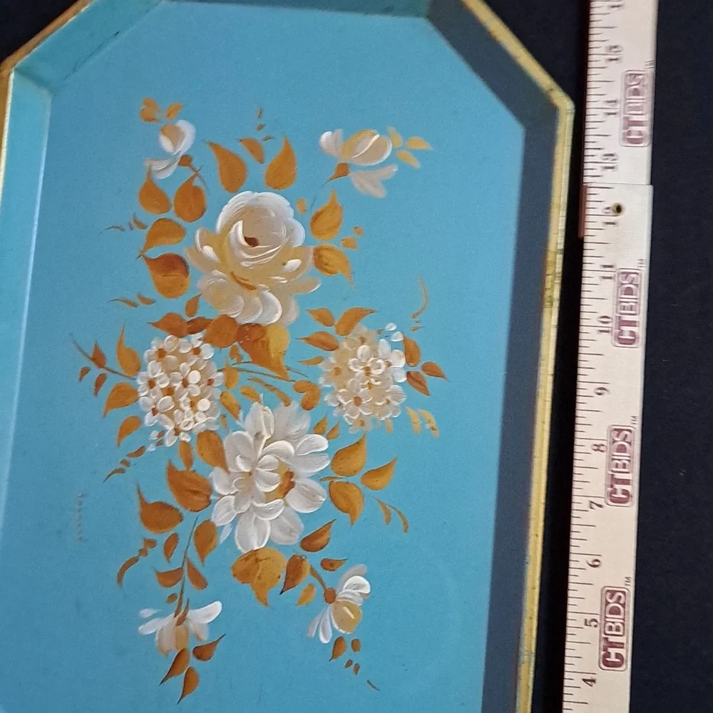 Nashco Products New York Toleware Signed Hand Painted Tray Vintage Mid Century - Picture 5 of 16